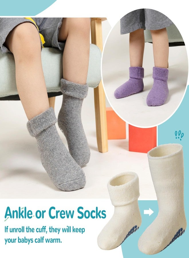 Eocom 6 Pairs Baby Boy Girl Non Slip Socks Child Toddler Winter Thick Soft Wool Kids Warm Socks with Grips(Grey/Rose Red/White/Purple/Light Green/Pink, 3-5T) - Image 4